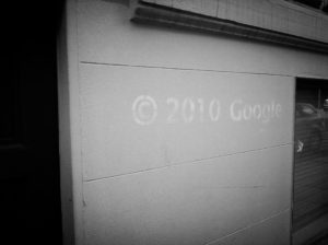 A photograph of an anti-Google graffiti comment.